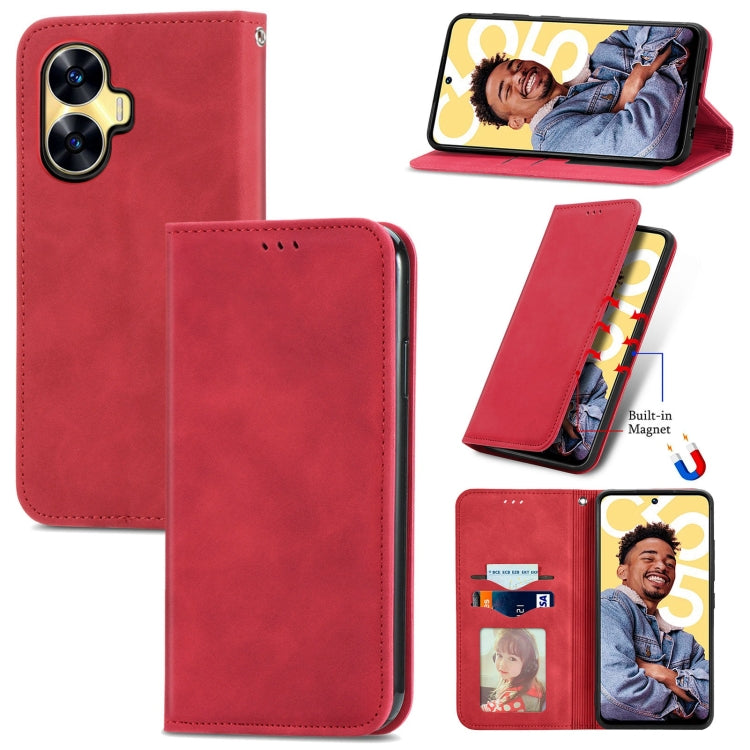 For Realme C55 Retro Skin Feel Magnetic Leather Phone Case