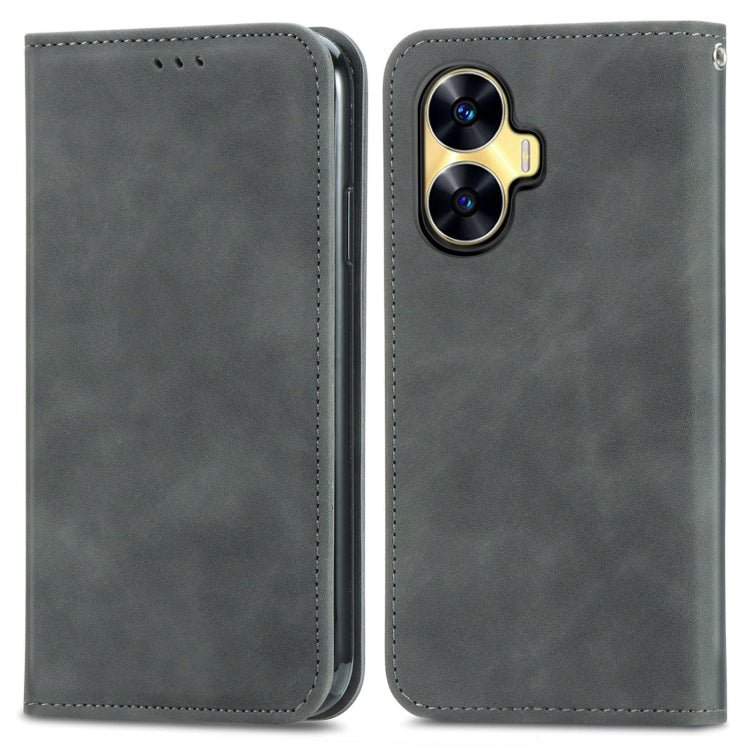 For Realme C55 Retro Skin Feel Magnetic Leather Phone Case