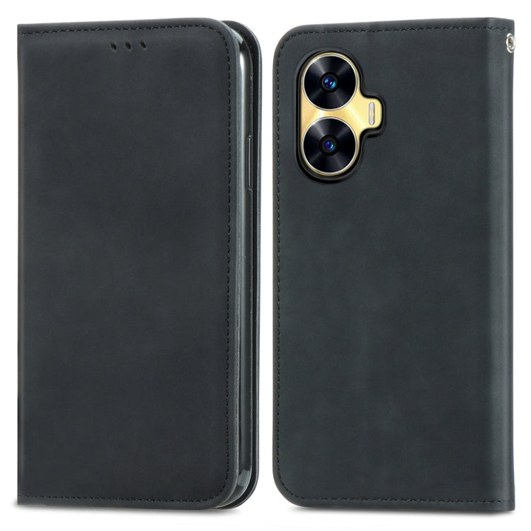 For Realme C55 Retro Skin Feel Magnetic Leather Phone Case