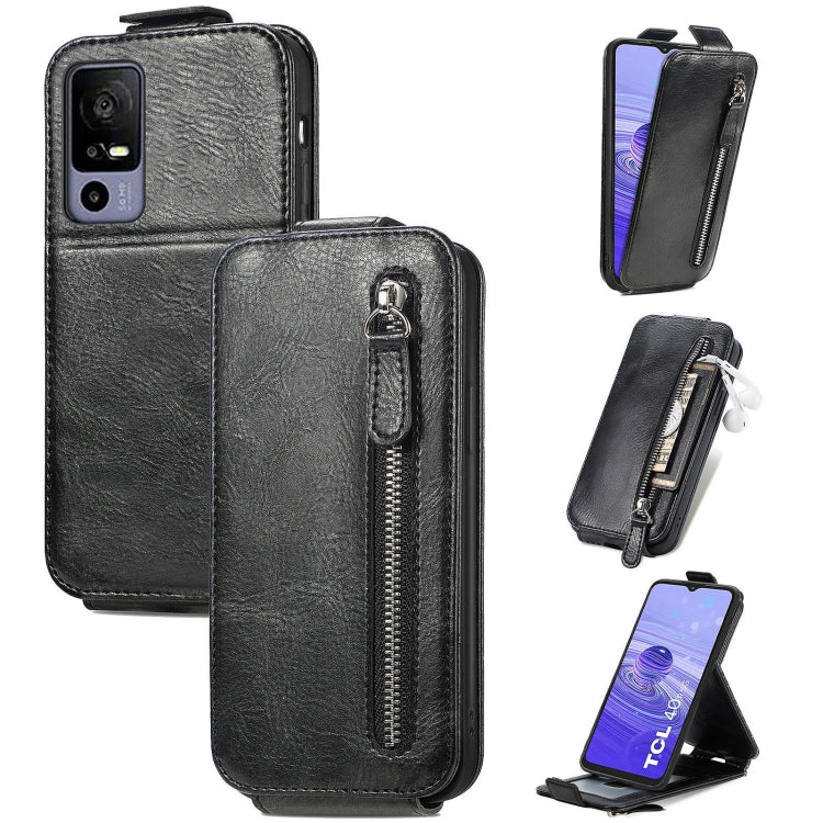 For TCL 40R Zipper Wallet Vertical Flip Leather Phone Case