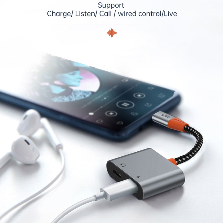 WIWU LT10 USB-C / Type-C Male to USB-C / Type-C Charging+3.5mm Audio Female Earphone Adapter