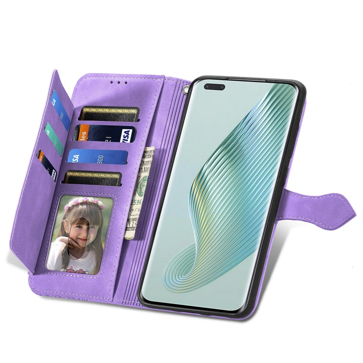 For Honor Magic5 Pro Embossed Flower Zipper Leather Phone Case