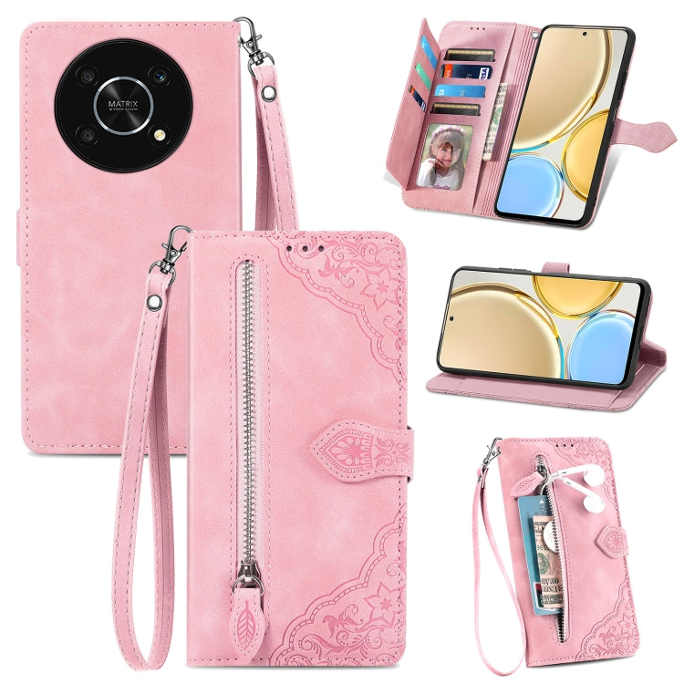 For Honor X30 5G Embossed Flower Zipper Leather Phone Case