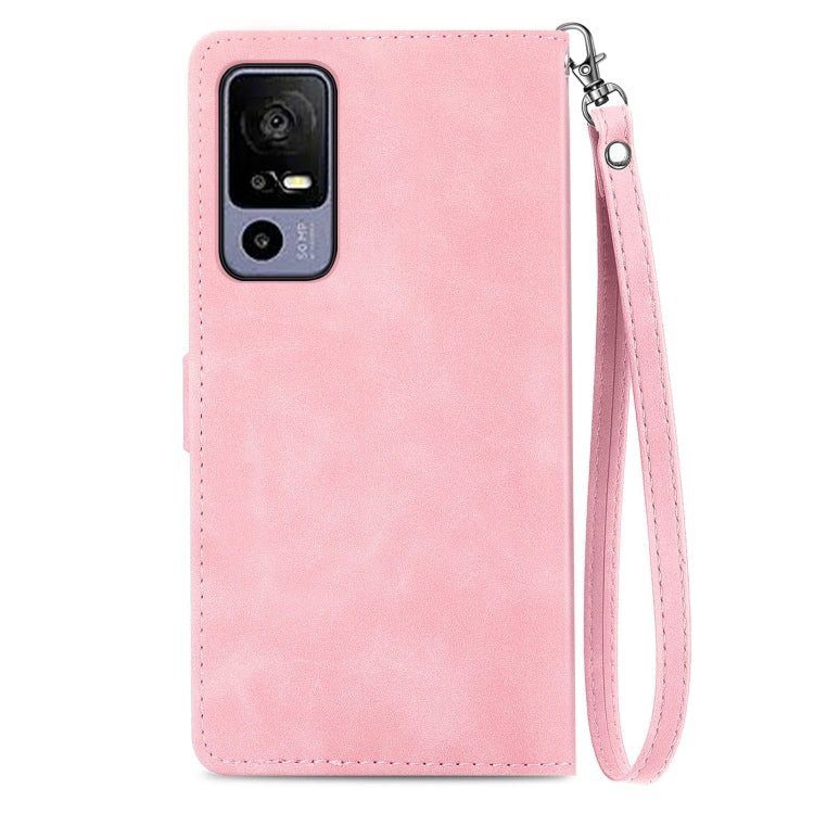 For TCL 40R Embossed Flower Zipper Leather Phone Case