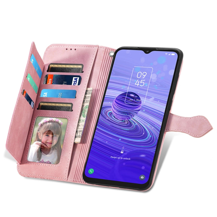 For TCL 40R Embossed Flower Zipper Leather Phone Case