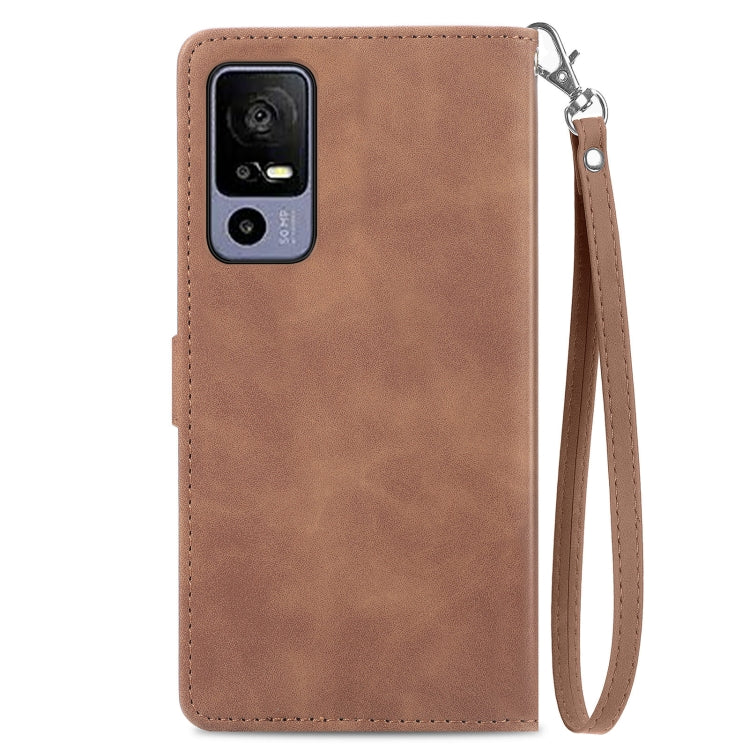 For TCL 40R Embossed Flower Zipper Leather Phone Case