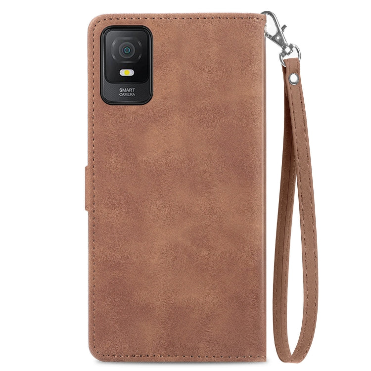 For TCL 403 Embossed Flower Zipper Leather Phone Case