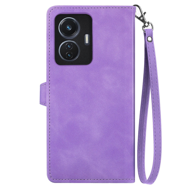 For vivo T1 Embossed Flower Zipper Leather Phone Case