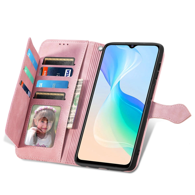 For vivo Y76 5G Embossed Flower Zipper Leather Phone Case