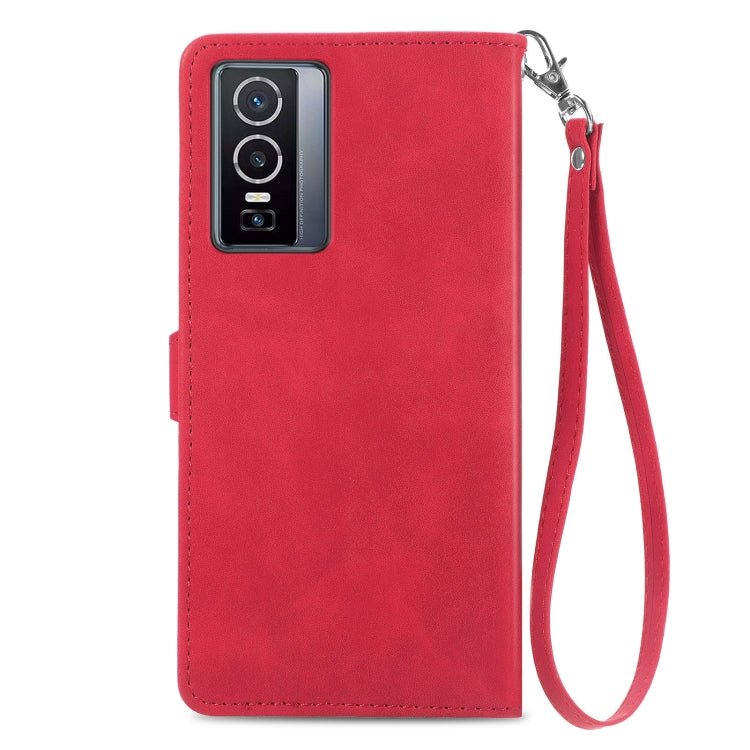 For vivo Y76 5G Embossed Flower Zipper Leather Phone Case