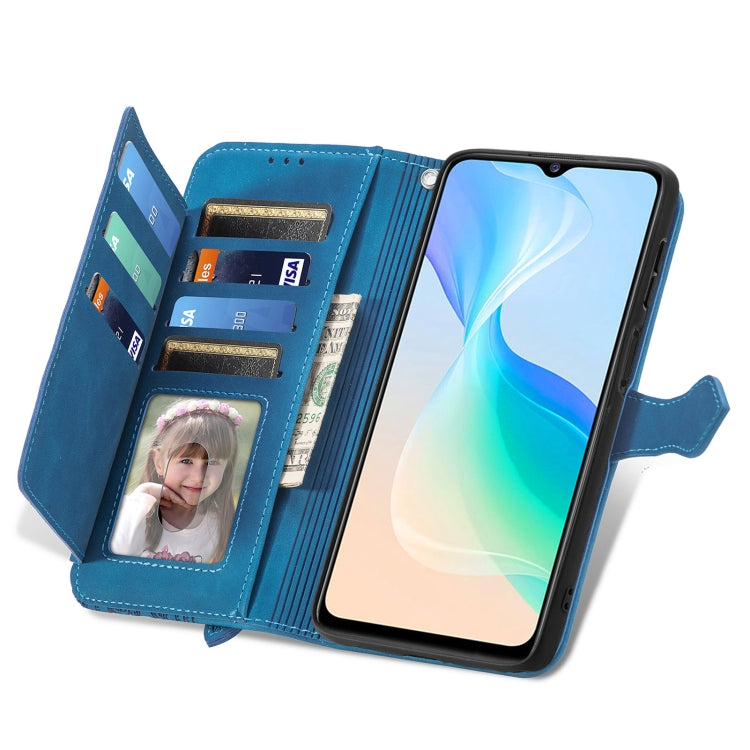 For vivo Y76 5G Embossed Flower Zipper Leather Phone Case