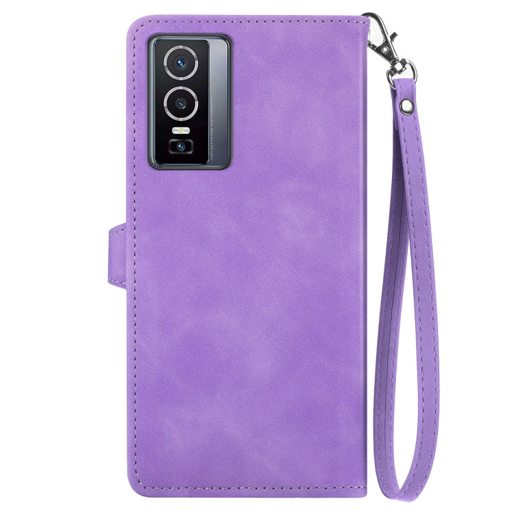 For vivo Y76 5G Embossed Flower Zipper Leather Phone Case