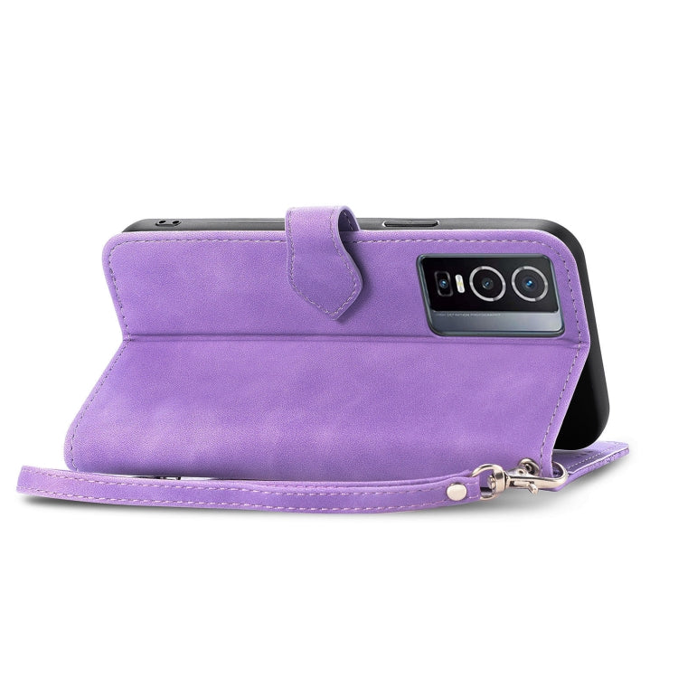 For vivo Y76 5G Embossed Flower Zipper Leather Phone Case