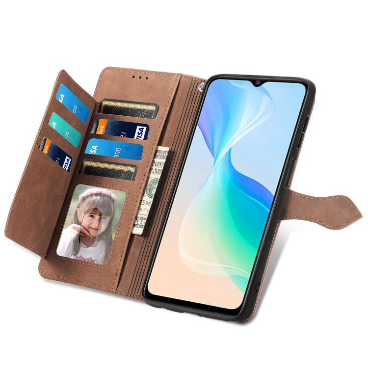 For vivo Y76 5G Embossed Flower Zipper Leather Phone Case