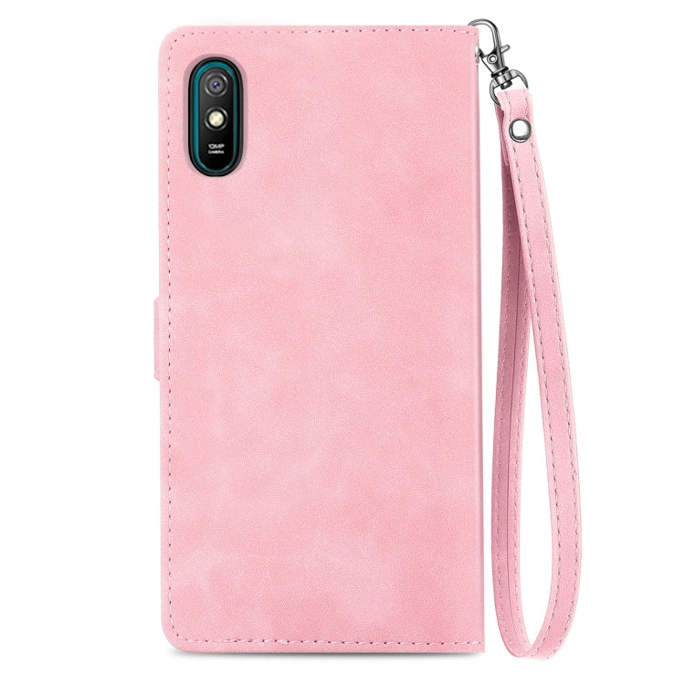 For Xiaomi Redmi 9A Embossed Flower Zipper Leather Phone Case