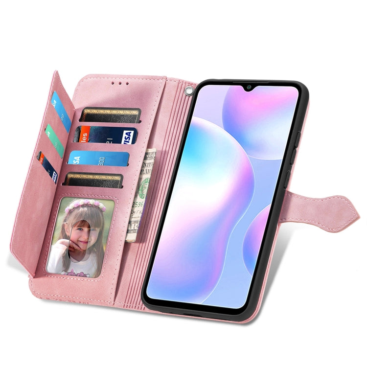 For Xiaomi Redmi 9A Embossed Flower Zipper Leather Phone Case