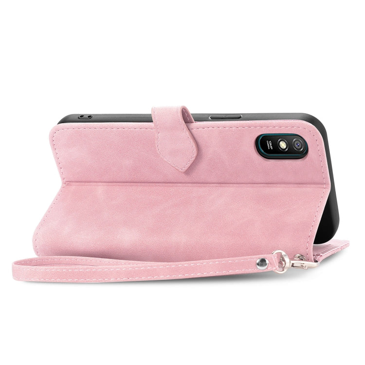 For Xiaomi Redmi 9A Embossed Flower Zipper Leather Phone Case