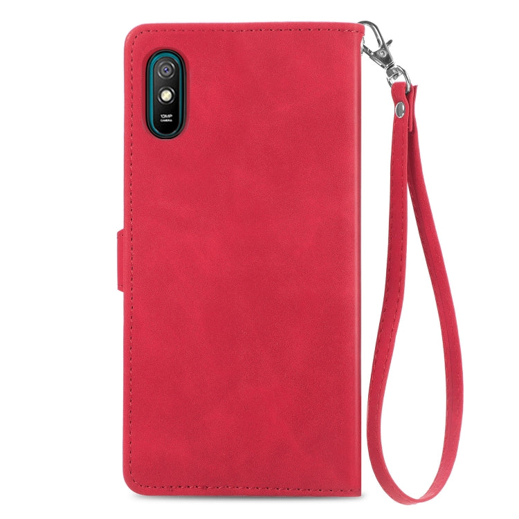 For Xiaomi Redmi 9A Embossed Flower Zipper Leather Phone Case