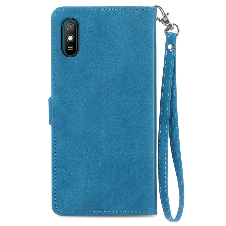 For Xiaomi Redmi 9A Embossed Flower Zipper Leather Phone Case