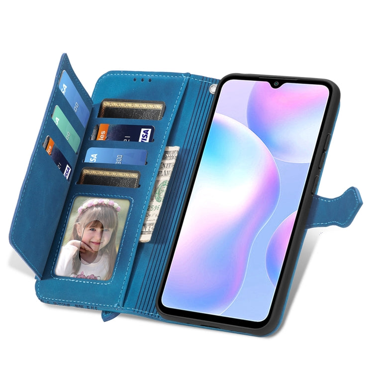 For Xiaomi Redmi 9A Embossed Flower Zipper Leather Phone Case