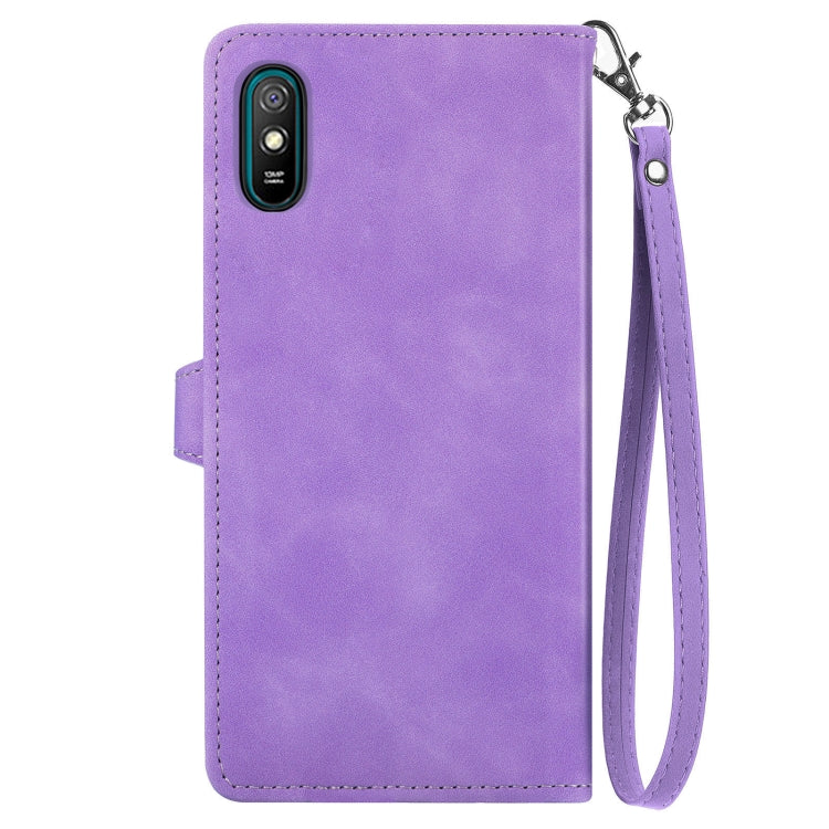 For Xiaomi Redmi 9A Embossed Flower Zipper Leather Phone Case