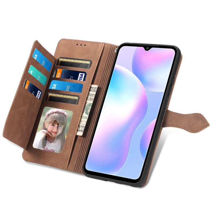 For Xiaomi Redmi 9A Embossed Flower Zipper Leather Phone Case