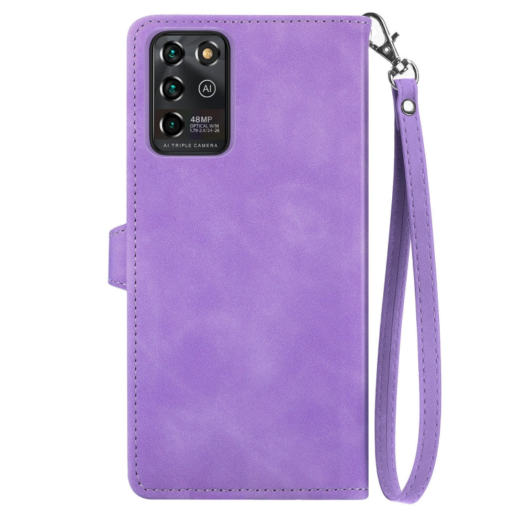 For ZTE Blade V30 Vita Embossed Flower Zipper Leather Phone Case