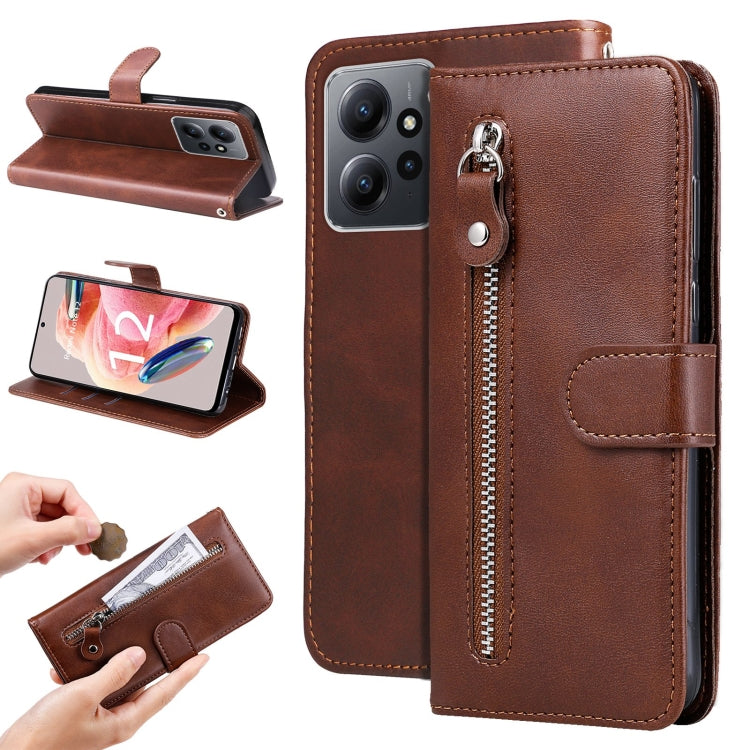 For Xiaomi Redmi Note 12 4G Global Calf Texture Zipper Leather Phone Case