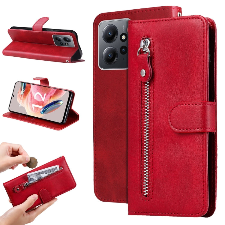 For Xiaomi Redmi Note 12 4G Global Calf Texture Zipper Leather Phone Case
