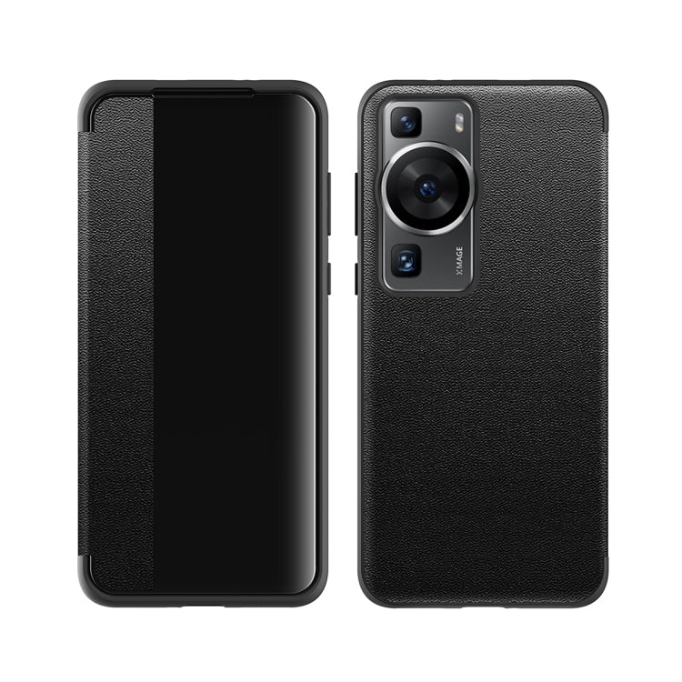 For Huawei P60 Pro Magnetic Side Window View Leather Smart Phone Case