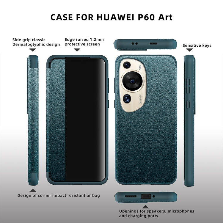 For Huawei P60 Art Magnetic Side Window View Leather Smart Phone Case