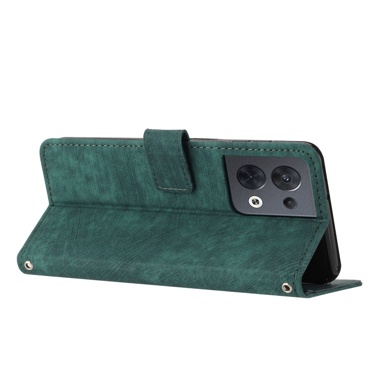 For OPPO Reno8 5G Skin Feel Stripe Pattern Leather Phone Case with Lanyard