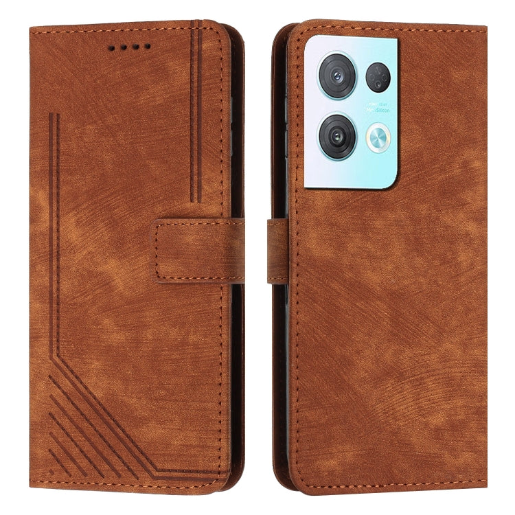 For OPPO Reno8 Pro / Reno8 Pro+ Skin Feel Stripe Pattern Leather Phone Case with Lanyard