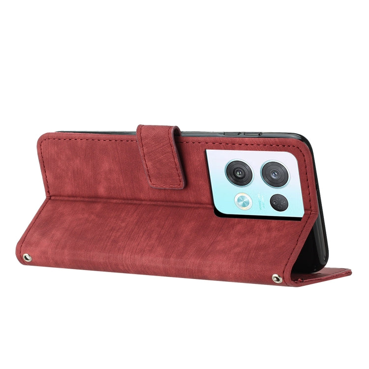 For OPPO Reno8 Pro / Reno8 Pro+ Skin Feel Stripe Pattern Leather Phone Case with Lanyard