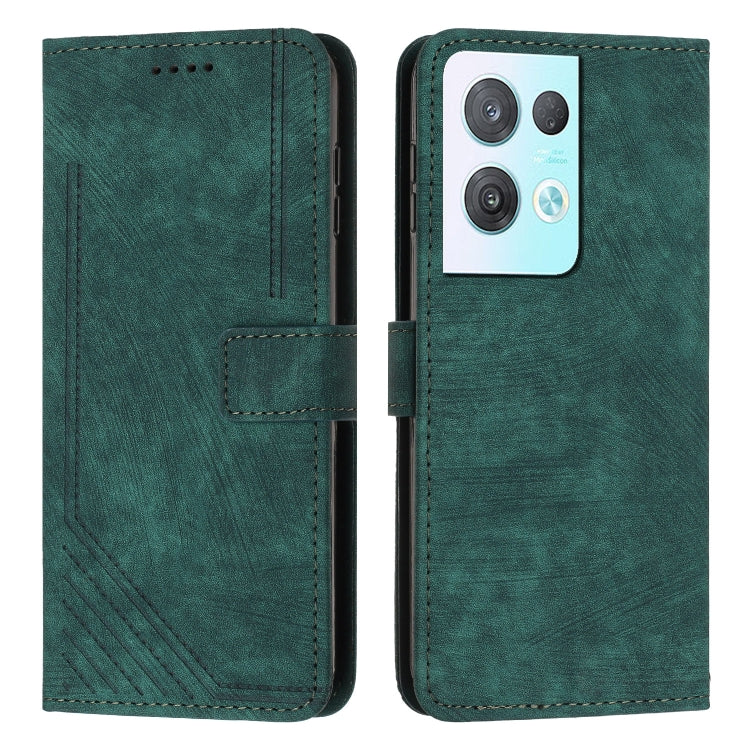 For OPPO Reno8 Pro / Reno8 Pro+ Skin Feel Stripe Pattern Leather Phone Case with Lanyard