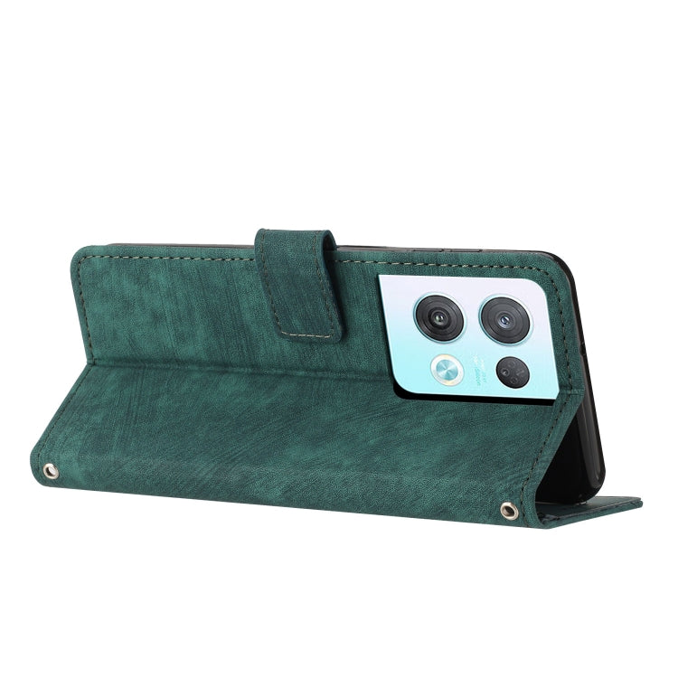 For OPPO Reno8 Pro / Reno8 Pro+ Skin Feel Stripe Pattern Leather Phone Case with Lanyard