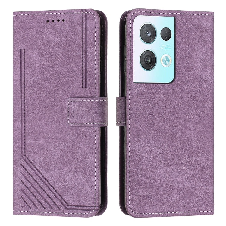For OPPO Reno8 Pro / Reno8 Pro+ Skin Feel Stripe Pattern Leather Phone Case with Lanyard
