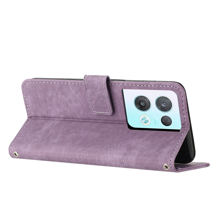 For OPPO Reno8 Pro / Reno8 Pro+ Skin Feel Stripe Pattern Leather Phone Case with Lanyard