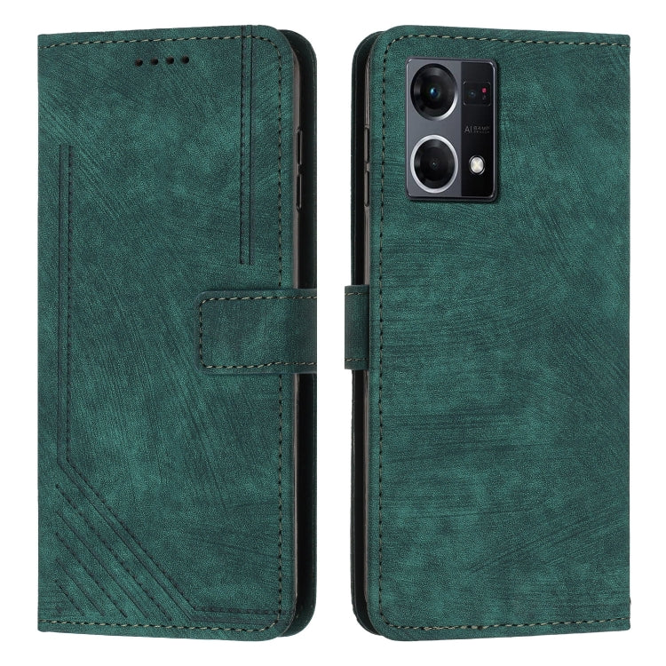 For OPPO Reno7 4G Global / F21 Pro 4G Skin Feel Stripe Pattern Leather Phone Case with Lanyard