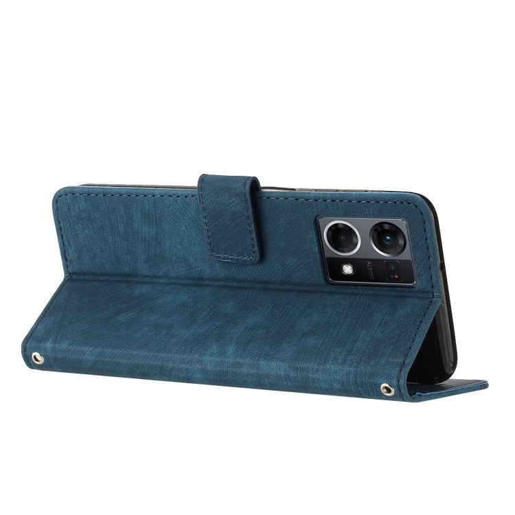 For OPPO Reno7 4G Global / F21 Pro 4G Skin Feel Stripe Pattern Leather Phone Case with Lanyard