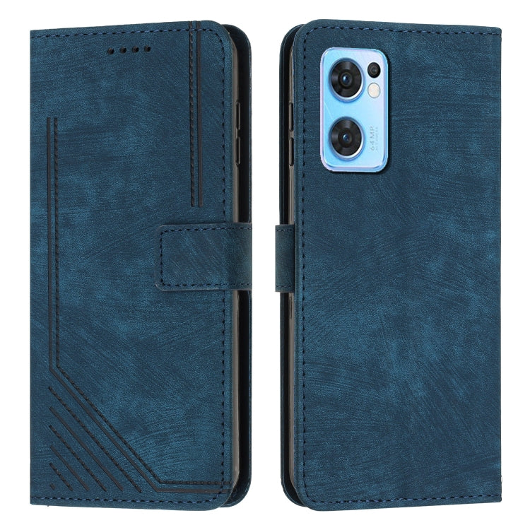 For OPPO Reno7 5G Global / Find X5 Lite Skin Feel Stripe Pattern Leather Phone Case with Lanyard