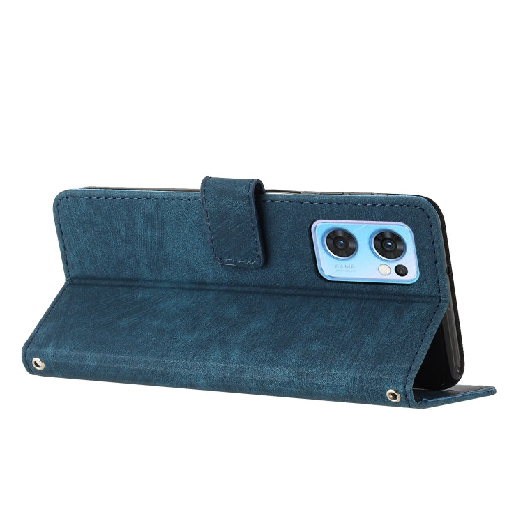 For OPPO Reno7 5G Global / Find X5 Lite Skin Feel Stripe Pattern Leather Phone Case with Lanyard