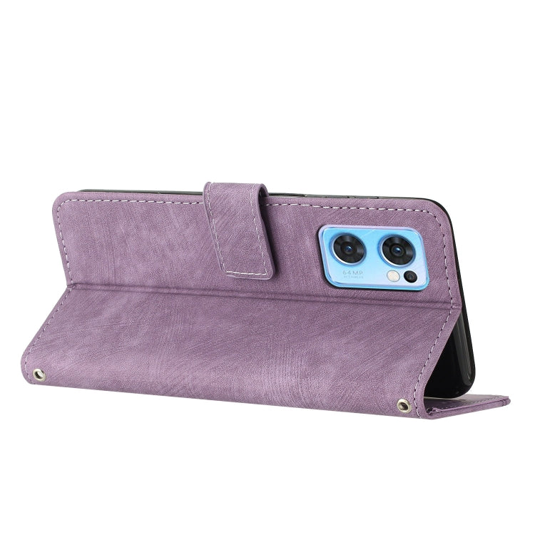 For OPPO Reno7 5G Global / Find X5 Lite Skin Feel Stripe Pattern Leather Phone Case with Lanyard