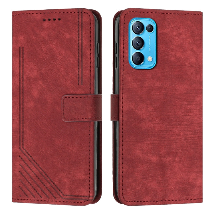For OPPO Reno5 5G & 4G / Find X3 Lite Skin Feel Stripe Pattern Leather Phone Case with Lanyard
