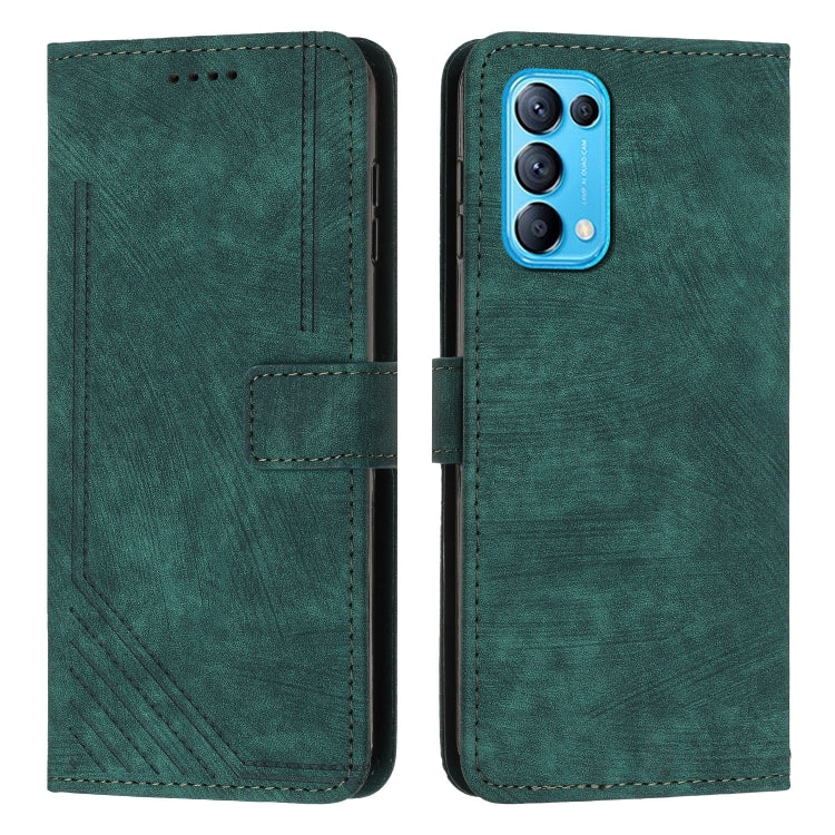 For OPPO Reno5 5G & 4G / Find X3 Lite Skin Feel Stripe Pattern Leather Phone Case with Lanyard