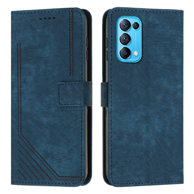 For OPPO Reno5 5G & 4G / Find X3 Lite Skin Feel Stripe Pattern Leather Phone Case with Lanyard
