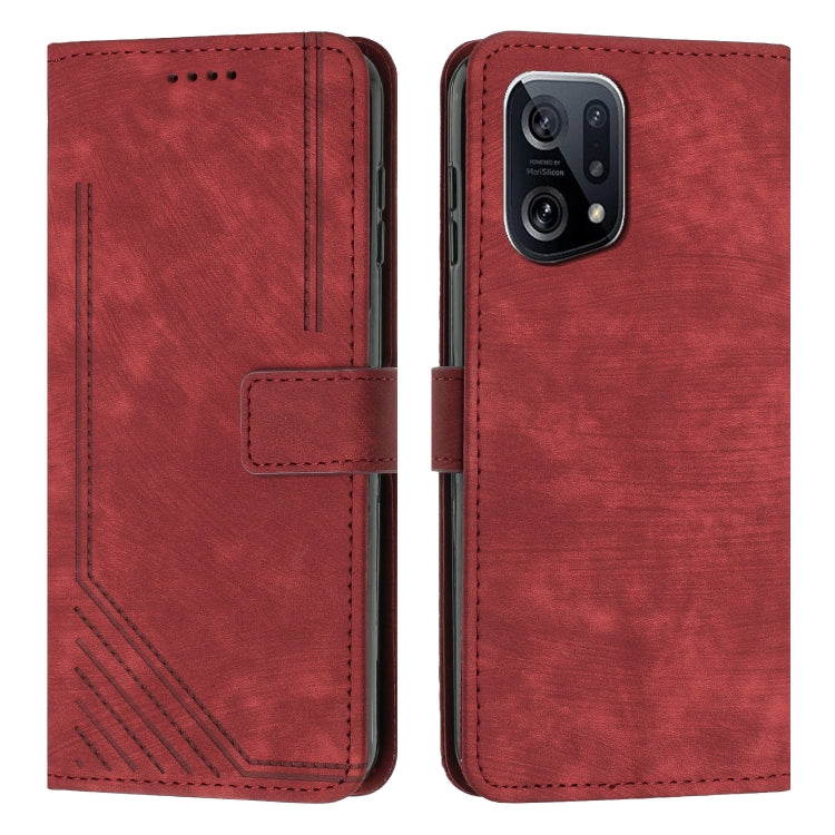For OPPO Find X5 Skin Feel Stripe Pattern Leather Phone Case with Lanyard
