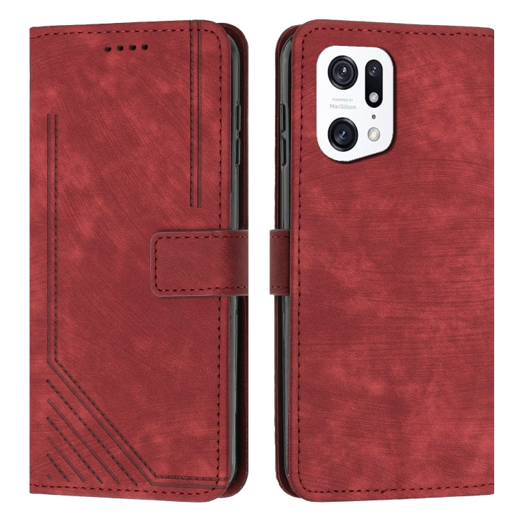 For OPPO Find X5 Pro Skin Feel Stripe Pattern Leather Phone Case with Lanyard