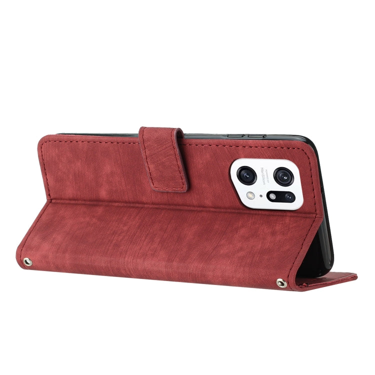 For OPPO Find X5 Pro Skin Feel Stripe Pattern Leather Phone Case with Lanyard