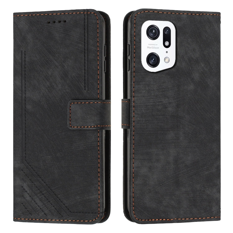 For OPPO Find X5 Pro Skin Feel Stripe Pattern Leather Phone Case with Lanyard